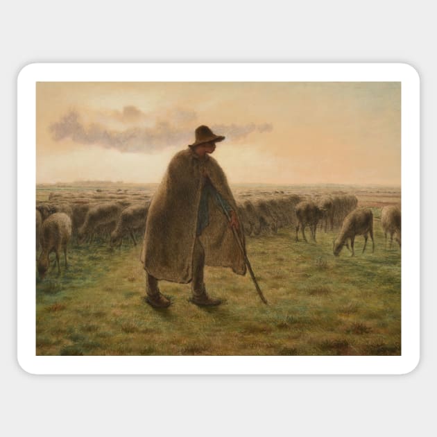 Shepherd Guarding His Flock by Jean-Francois Millet Sticker by Classic Art Stall